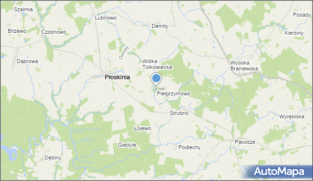 mapa Pielgrzymowo, Pielgrzymowo gmina Płoskinia na mapie Targeo