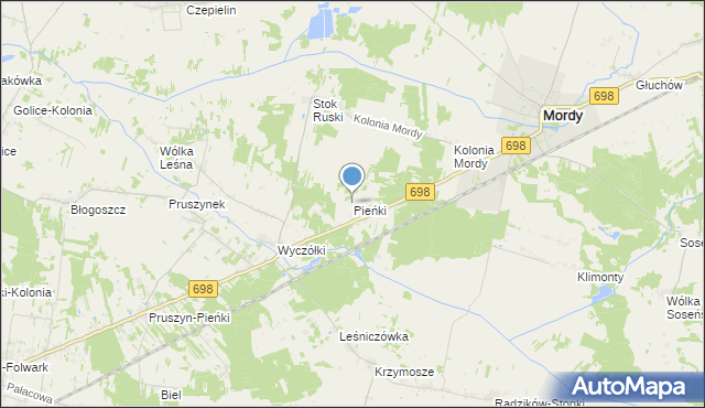 mapa Pieńki, Pieńki gmina Mordy na mapie Targeo