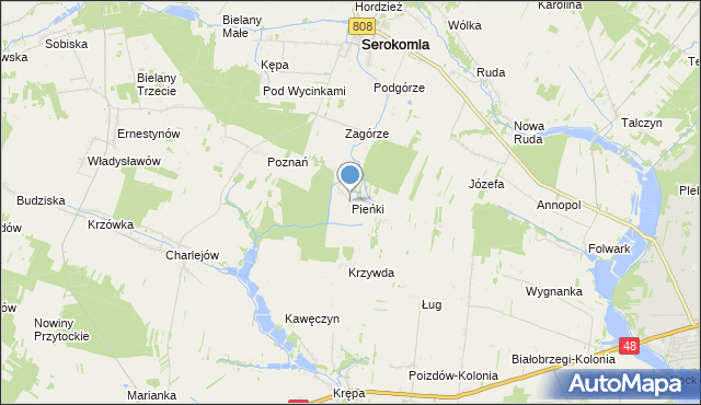 mapa Pieńki, Pieńki gmina Serokomla na mapie Targeo