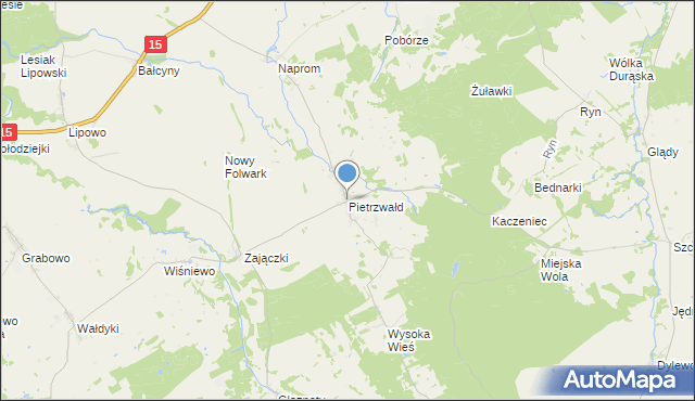 mapa Pietrzwałd, Pietrzwałd gmina Ostróda na mapie Targeo