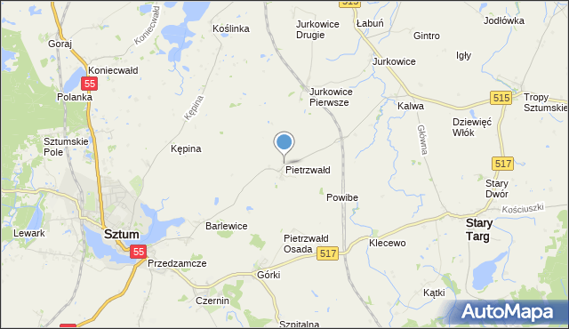 mapa Pietrzwałd, Pietrzwałd gmina Sztum na mapie Targeo