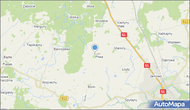 mapa Pilwa, Pilwa gmina Bartoszyce na mapie Targeo