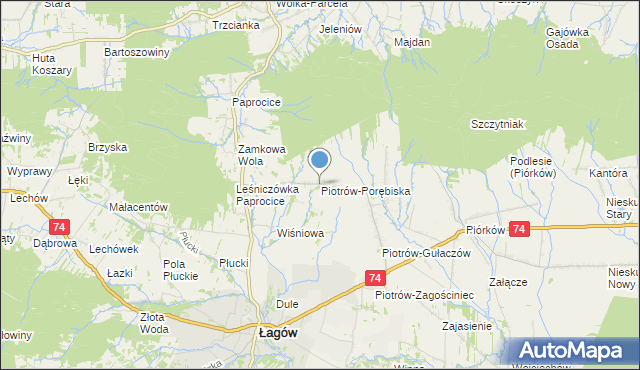 mapa Piotrów-Porębiska, Piotrów-Porębiska na mapie Targeo