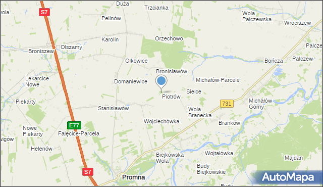 mapa Piotrów, Piotrów gmina Promna na mapie Targeo