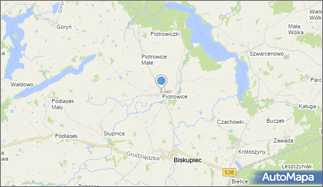 mapa Piotrowice, Piotrowice gmina Biskupiec na mapie Targeo