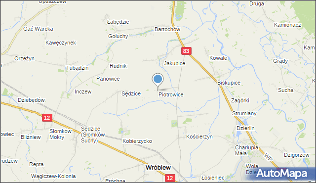 mapa Piotrowice, Piotrowice gmina Warta na mapie Targeo