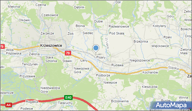 mapa Pisary, Pisary gmina Zabierzów na mapie Targeo