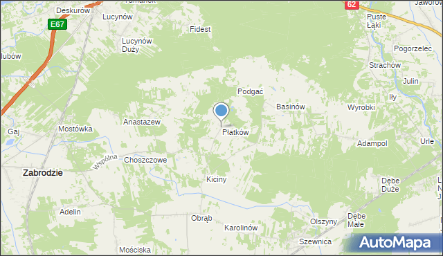 mapa Płatków, Płatków gmina Zabrodzie na mapie Targeo