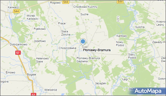 mapa Płoniawy-Bramura, Płoniawy-Bramura na mapie Targeo