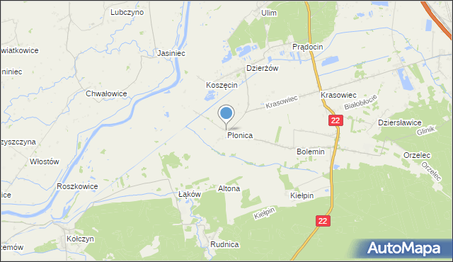 mapa Płonica, Płonica gmina Deszczno na mapie Targeo
