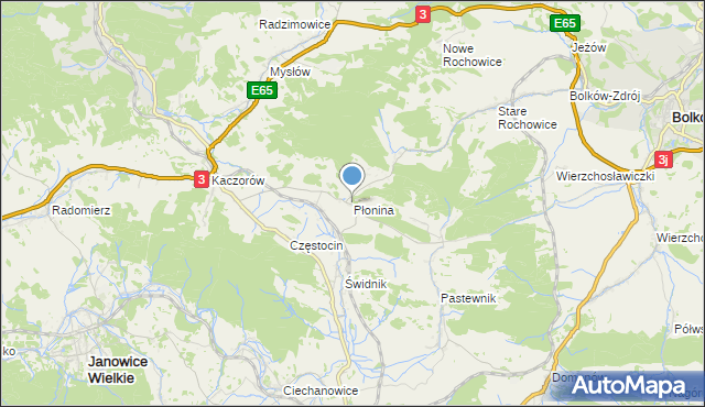mapa Płonina, Płonina gmina Bolków na mapie Targeo
