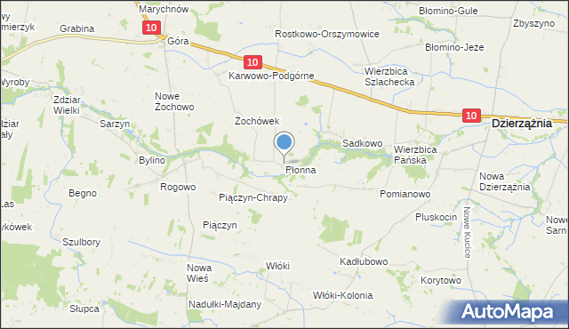 mapa Płonna, Płonna gmina Staroźreby na mapie Targeo