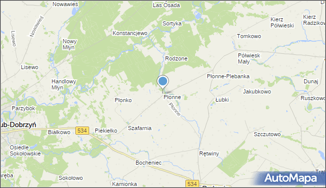 mapa Płonne, Płonne gmina Radomin na mapie Targeo