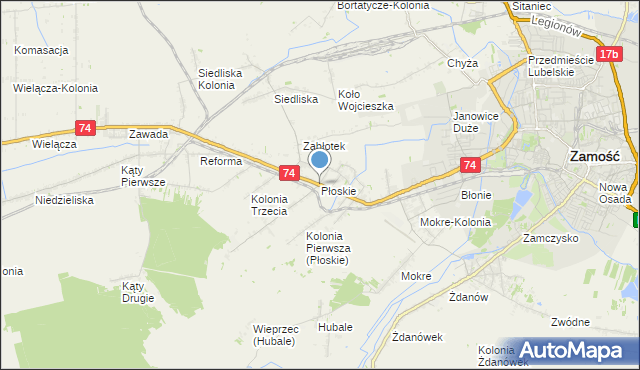 mapa Płoskie, Płoskie gmina Zamość na mapie Targeo