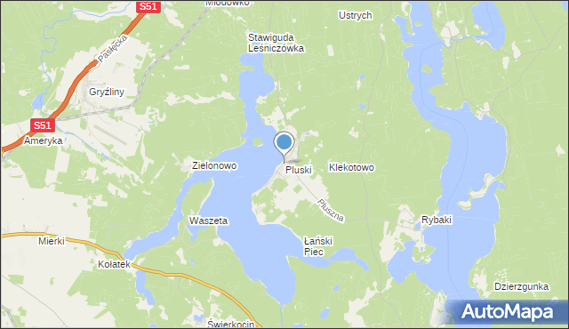 mapa Pluski, Pluski gmina Stawiguda na mapie Targeo