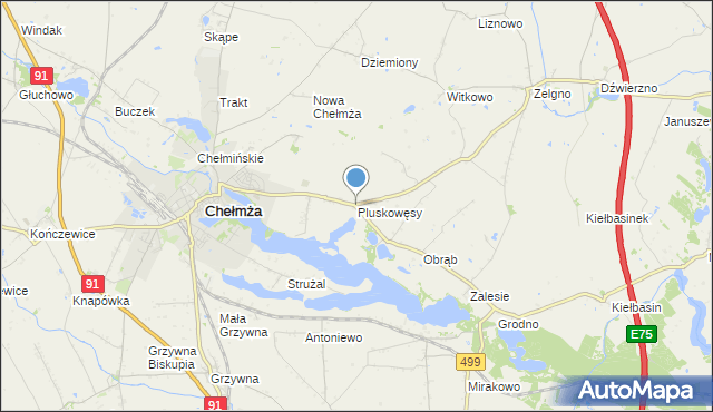 mapa Pluskowęsy, Pluskowęsy gmina Chełmża na mapie Targeo