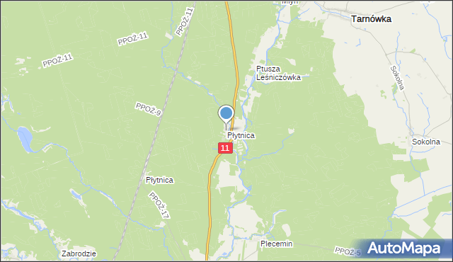 mapa Płytnica, Płytnica gmina Tarnówka na mapie Targeo