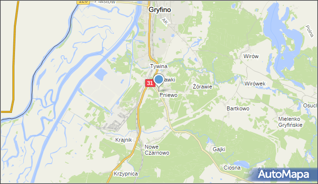 mapa Pniewo, Pniewo gmina Gryfino na mapie Targeo
