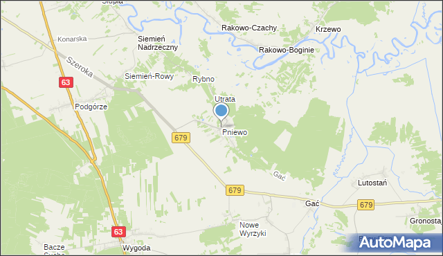 mapa Pniewo, Pniewo gmina Łomża na mapie Targeo