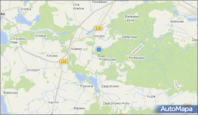 mapa Podborowo, Podborowo gmina Pniewy na mapie Targeo