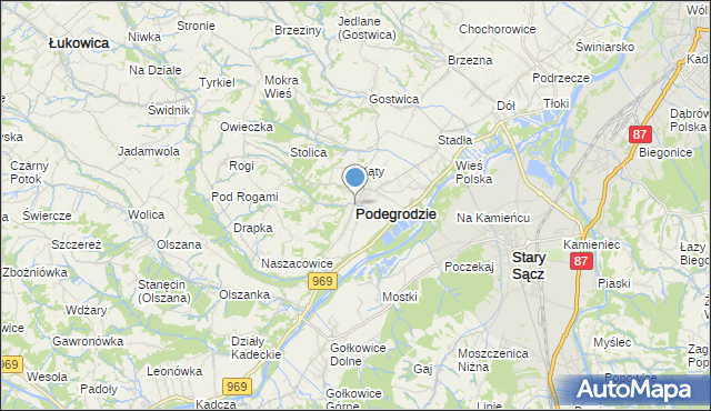 mapa Podegrodzie, Podegrodzie powiat nowosądecki na mapie Targeo