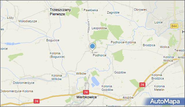 mapa Podhorce, Podhorce gmina Werbkowice na mapie Targeo