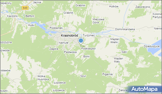 mapa Podklasztor, Podklasztor gmina Krasnobród na mapie Targeo