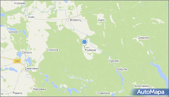 mapa Podlesie, Podlesie gmina Drawno na mapie Targeo