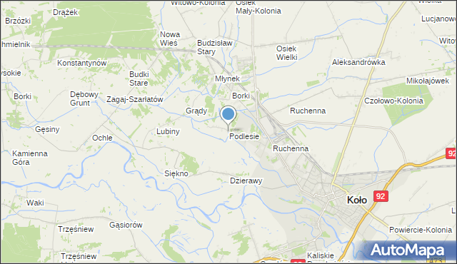 mapa Podlesie, Podlesie gmina Koło na mapie Targeo