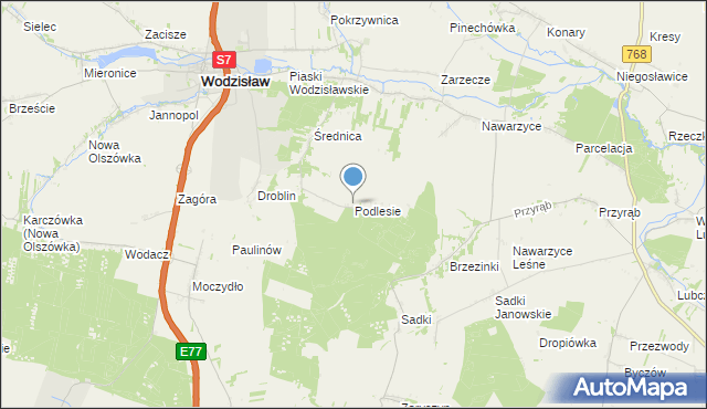 mapa Podlesie, Podlesie gmina Wodzisław na mapie Targeo