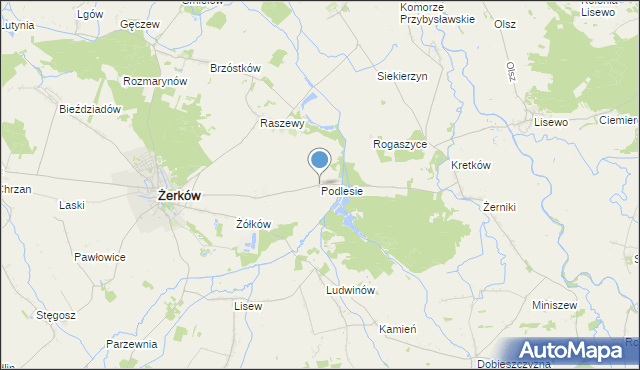 mapa Podlesie, Podlesie gmina Żerków na mapie Targeo