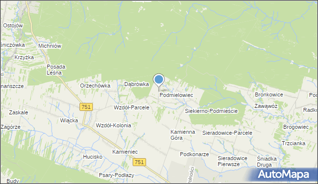 mapa Podmielowiec, Podmielowiec na mapie Targeo