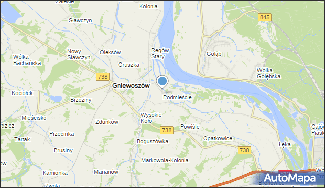 mapa Podmieście, Podmieście gmina Gniewoszów na mapie Targeo