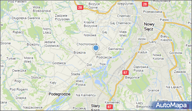 mapa Podrzecze, Podrzecze gmina Podegrodzie na mapie Targeo