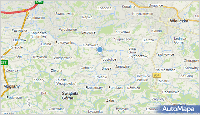 mapa Podstolice, Podstolice gmina Wieliczka na mapie Targeo