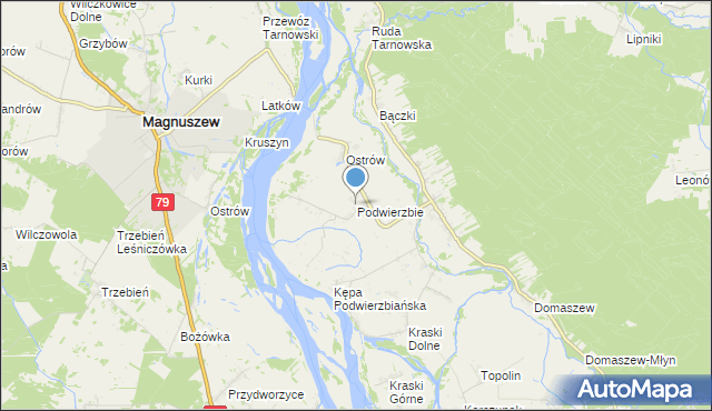 mapa Podwierzbie, Podwierzbie gmina Maciejowice na mapie Targeo