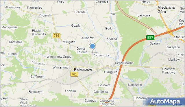 mapa Podzamcze, Podzamcze gmina Piekoszów na mapie Targeo