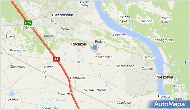 mapa Podzamcze, Podzamcze gmina Raciążek na mapie Targeo