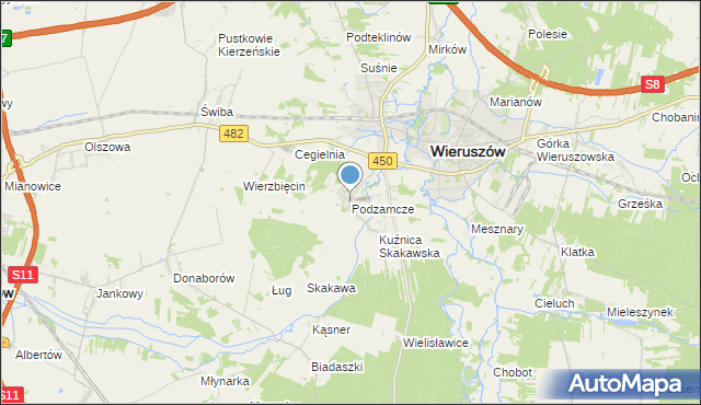 mapa Podzamcze, Podzamcze gmina Wieruszów na mapie Targeo