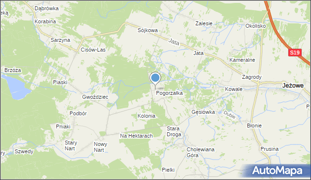 mapa Pogorzałka, Pogorzałka gmina Jeżowe na mapie Targeo