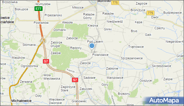 mapa Polanowice, Polanowice gmina Słomniki na mapie Targeo