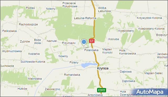 mapa Polanówka, Polanówka gmina Krynice na mapie Targeo