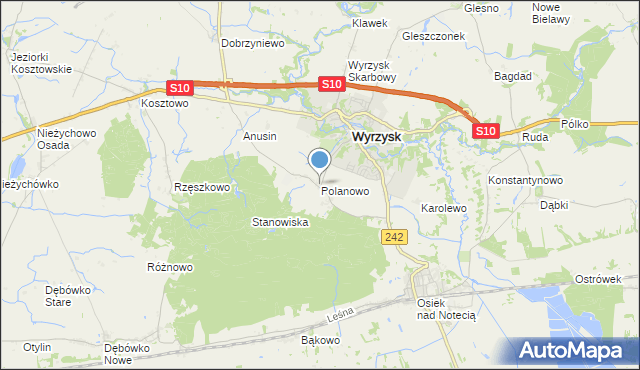 mapa Polanowo, Polanowo gmina Wyrzysk na mapie Targeo