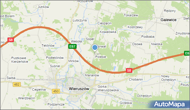 mapa Polesie, Polesie gmina Wieruszów na mapie Targeo