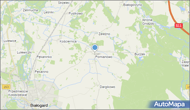 mapa Pomianowo, Pomianowo gmina Białogard na mapie Targeo