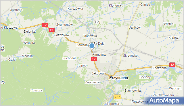 mapa Pomyków, Pomyków gmina Przysucha na mapie Targeo