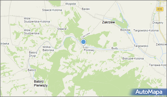 mapa Ponikwy, Ponikwy na mapie Targeo