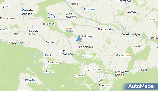 mapa Popielarnia, Popielarnia gmina Wielgomłyny na mapie Targeo