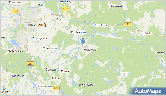 mapa Popielewo, Popielewo gmina Połczyn-Zdrój na mapie Targeo