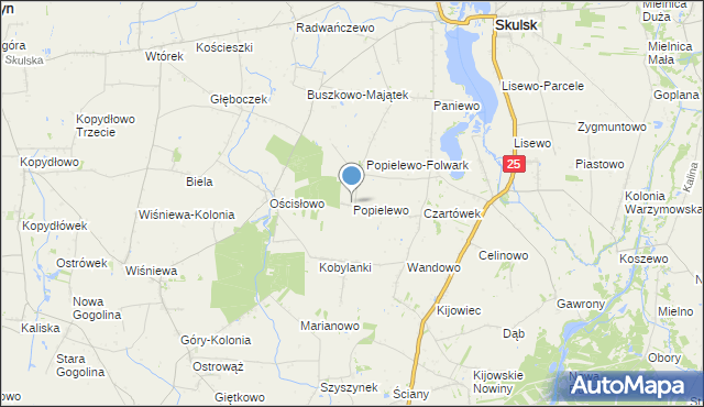 mapa Popielewo, Popielewo gmina Skulsk na mapie Targeo